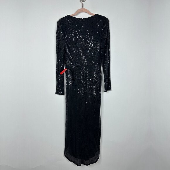 NWT Mac Duggal Sequined High Low Front Twist Midi Dress Black 8 #A0557 - Picture 5 of 8